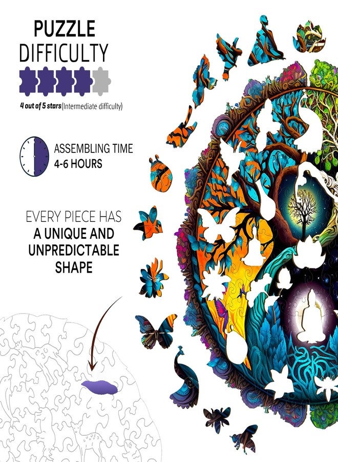 Jigfoxy Wooden Puzzles for Adults, Tree of Life Wooden Jigsaw Puzzles, Unique Zen Shape Puzzles, Christmas Thanksgiving Gifts for Family Friend(M-11.8 * 11.8in-200psc) - Image 3